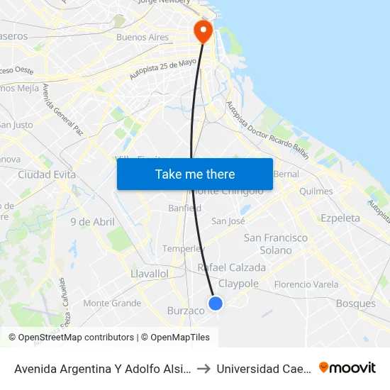 Avenida Argentina Y Adolfo Alsina to Universidad Caece map