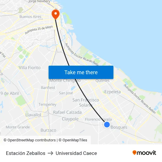 Estación Zeballos to Universidad Caece map