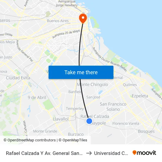 Rafael Calzada Y Av. General San Martín to Universidad Caece map
