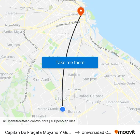 Capitán De Fragata Moyano Y Guatambú to Universidad Caece map