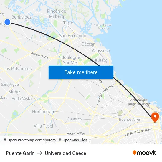 Puente Garín to Universidad Caece map