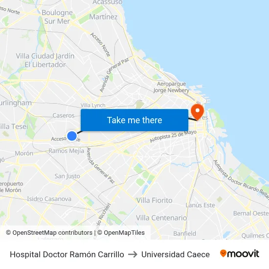 Hospital Doctor Ramón Carrillo to Universidad Caece map