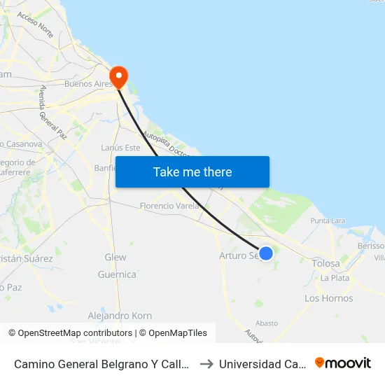 Camino General Belgrano Y Calle 426 to Universidad Caece map
