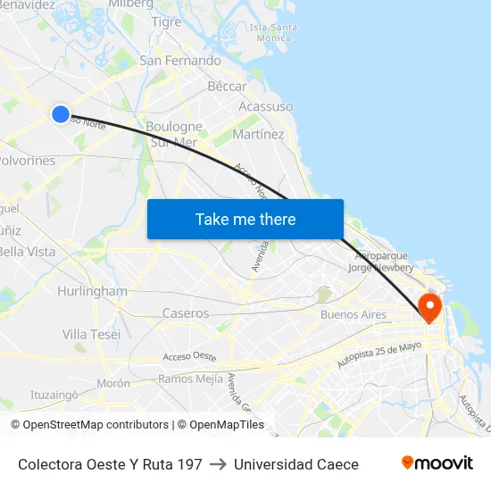 Colectora Oeste Y Ruta 197 to Universidad Caece map