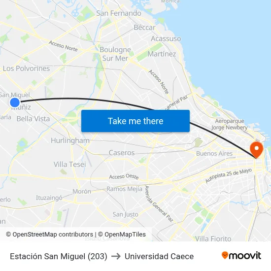 Estación San Miguel (203) to Universidad Caece map
