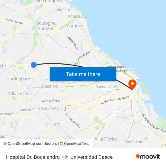 Hospital Dr. Bocalandro to Universidad Caece map