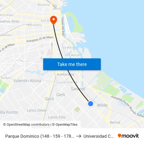 Parque Domínico (148 - 159 - 178 - 247) to Universidad Caece map