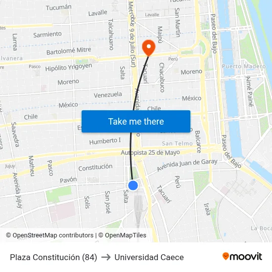 Plaza Constitución (84) to Universidad Caece map