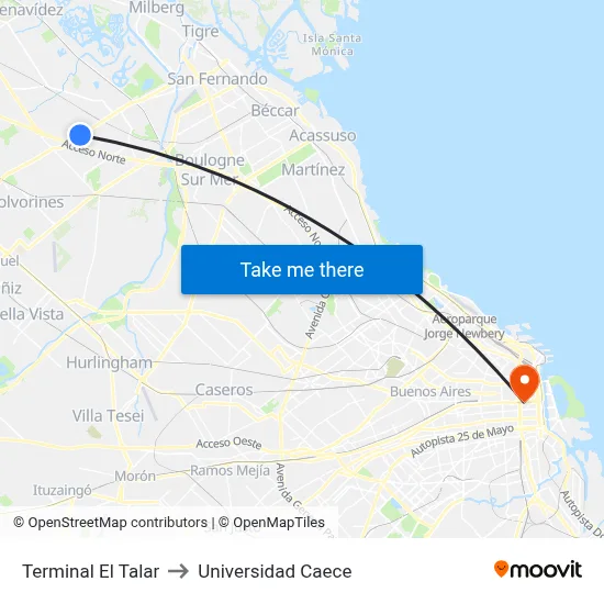 Terminal El Talar to Universidad Caece map
