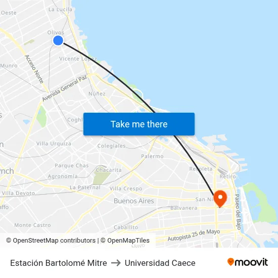 Estación Bartolomé Mitre to Universidad Caece map
