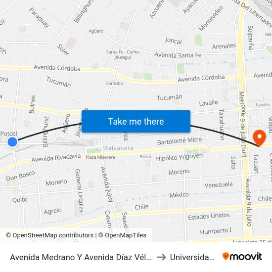 Avenida Medrano Y Avenida Díaz Vélez (19 - 128 - 160) to Universidad Caece map