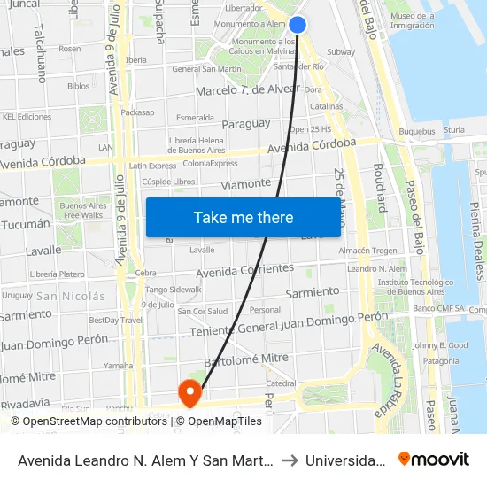 Avenida Leandro N. Alem Y San Martín (Sheraton Hotel) to Universidad Caece map