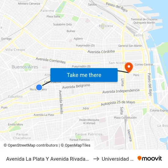Avenida La Plata Y Avenida Rivadavia (65 - 119) to Universidad Caece map