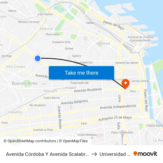 Avenida Córdoba Y Avenida Scalabrini Ortiz (140) to Universidad Caece map