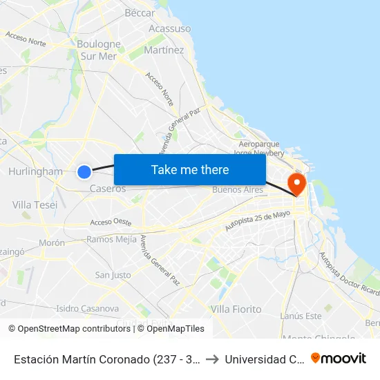 Estación Martín Coronado (237 - 320 - 326) to Universidad Caece map