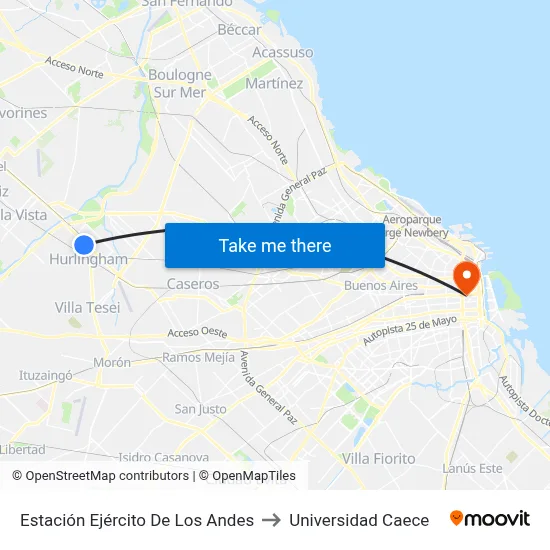 Estación Ejército De Los Andes to Universidad Caece map