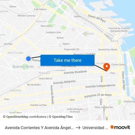 Avenida Corrientes Y Avenida Ángel Gallardo (19) to Universidad Caece map