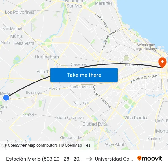Estación Merlo (503 20 - 28 - 20/28) to Universidad Caece map