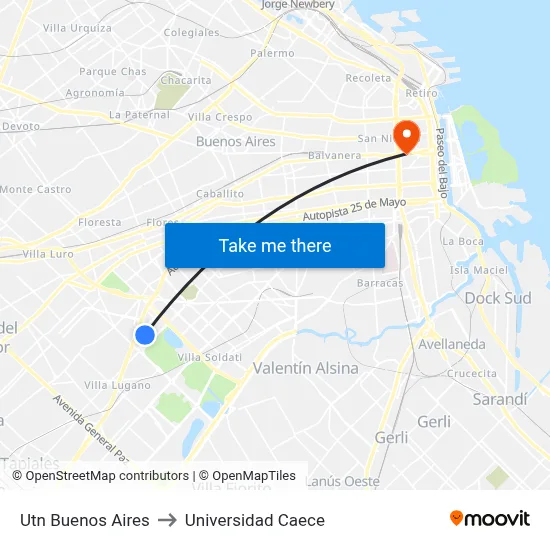 Utn Buenos Aires to Universidad Caece map