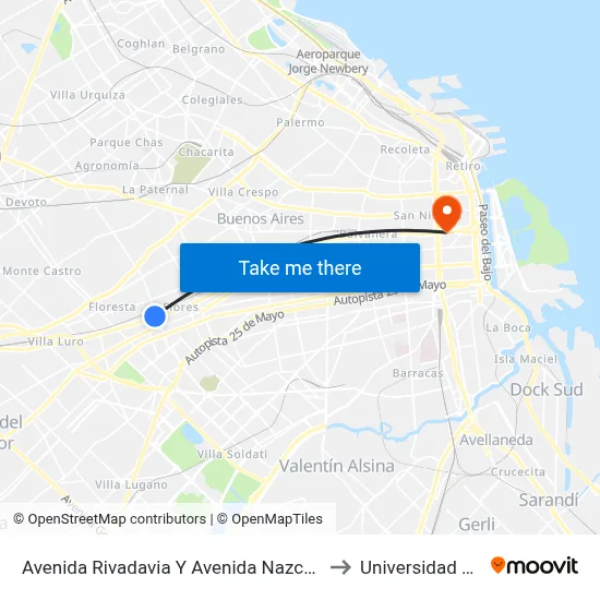 Avenida Rivadavia Y Avenida Nazca (92 - 113) to Universidad Caece map