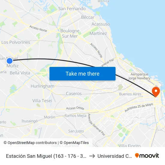 Estación San Miguel (163 - 176 - 303 - 440) to Universidad Caece map