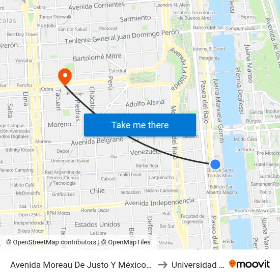 Avenida Moreau De Justo Y México (4 - 103 - 197) to Universidad Caece map