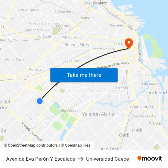 Avenida Eva Perón Y Escalada to Universidad Caece map