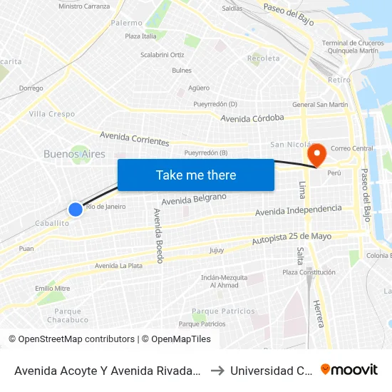 Avenida Acoyte Y Avenida Rivadavia (145) to Universidad Caece map