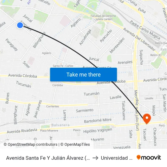Avenida Santa Fe Y Julián Álvarez (12 - 29 - 64) to Universidad Caece map