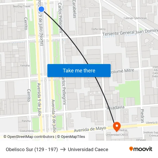 Obelisco Sur (129 - 197) to Universidad Caece map