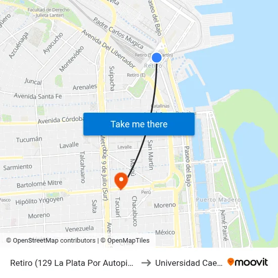 Retiro (129 La Plata Por Autopista) to Universidad Caece map