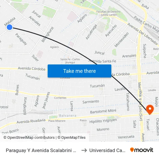 Paraguay Y Avenida Scalabrini Ortiz to Universidad Caece map