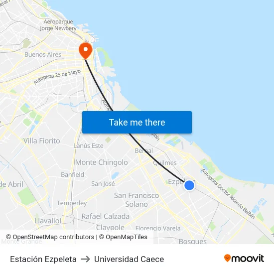 Estación Ezpeleta to Universidad Caece map