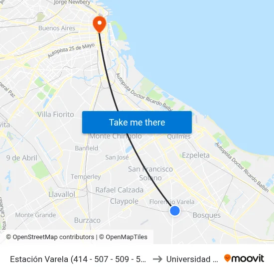 Estación Varela (414 - 507 - 509 - 512 La Sirena) to Universidad Caece map