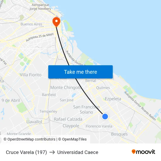 Cruce Varela (197) to Universidad Caece map