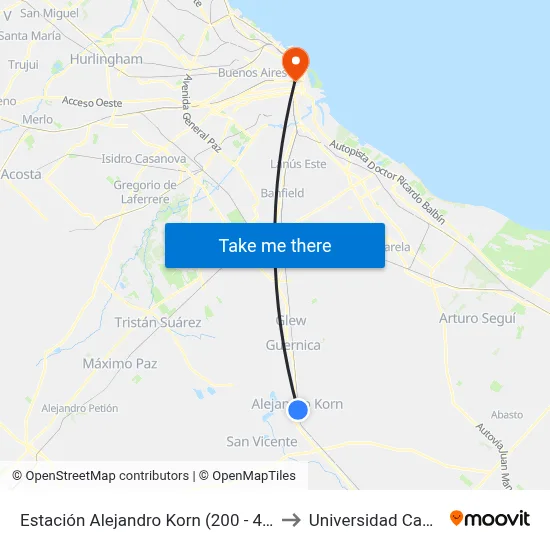 Estación Alejandro Korn (200 - 404) to Universidad Caece map
