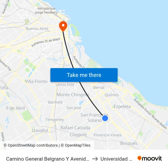 Camino General Belgrano Y Avenida Mosconi to Universidad Caece map