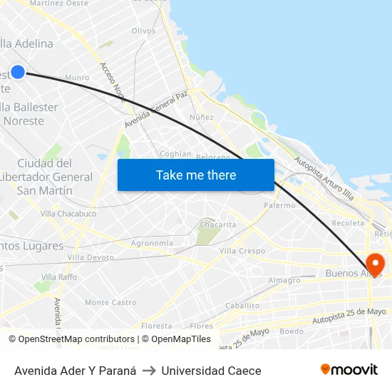 Avenida Ader Y Paraná to Universidad Caece map