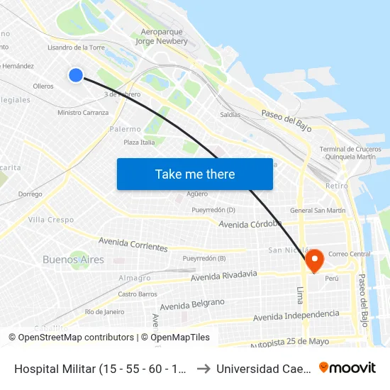 Hospital Militar (15 - 55 - 60 - 118) to Universidad Caece map