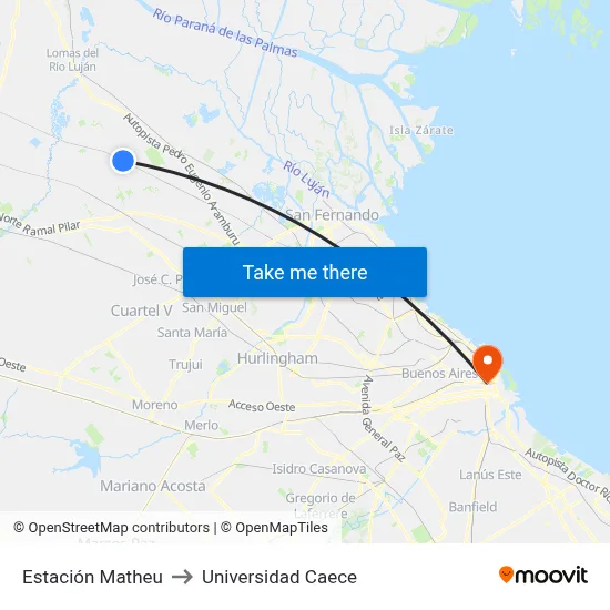 Estación Matheu to Universidad Caece map