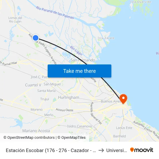 Estación Escobar (176 - 276 - Cazador - Manny - Lago - Paraná De Las Palmas) to Universidad Caece map