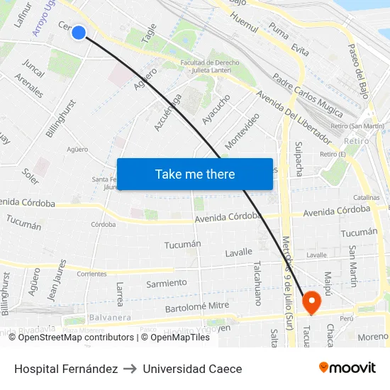 Hospital Fernández to Universidad Caece map