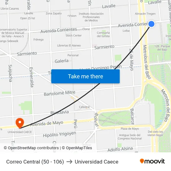 Correo Central (50 - 106) to Universidad Caece map