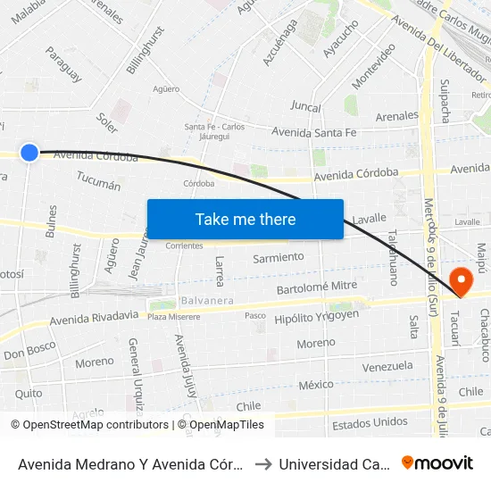 Avenida Medrano Y Avenida Córdoba to Universidad Caece map
