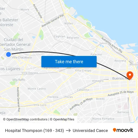 Hospital Thompson (169 - 343) to Universidad Caece map