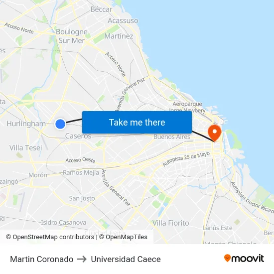 Martin Coronado to Universidad Caece map