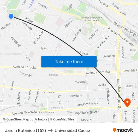 Jardín Botánico (152) to Universidad Caece map
