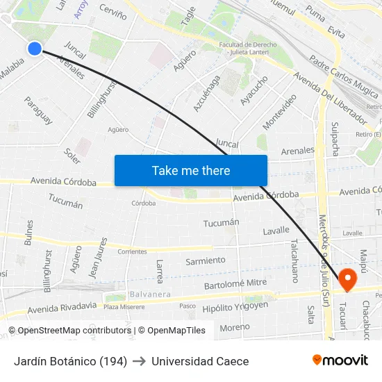 Jardín Botánico (194) to Universidad Caece map