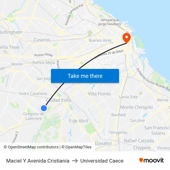 Maciel Y Avenida Cristianía to Universidad Caece map