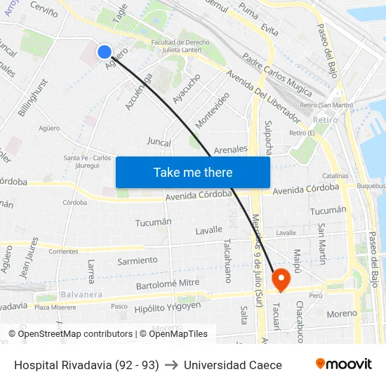 Hospital Rivadavia (92 - 93) to Universidad Caece map